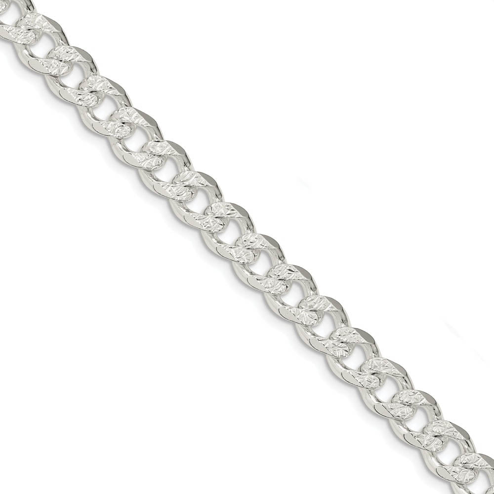 Men's 9mm Sterling Silver Solid Pave Curb Chain Bracelet, Item B15678 by The Black Bow Jewelry Co.
