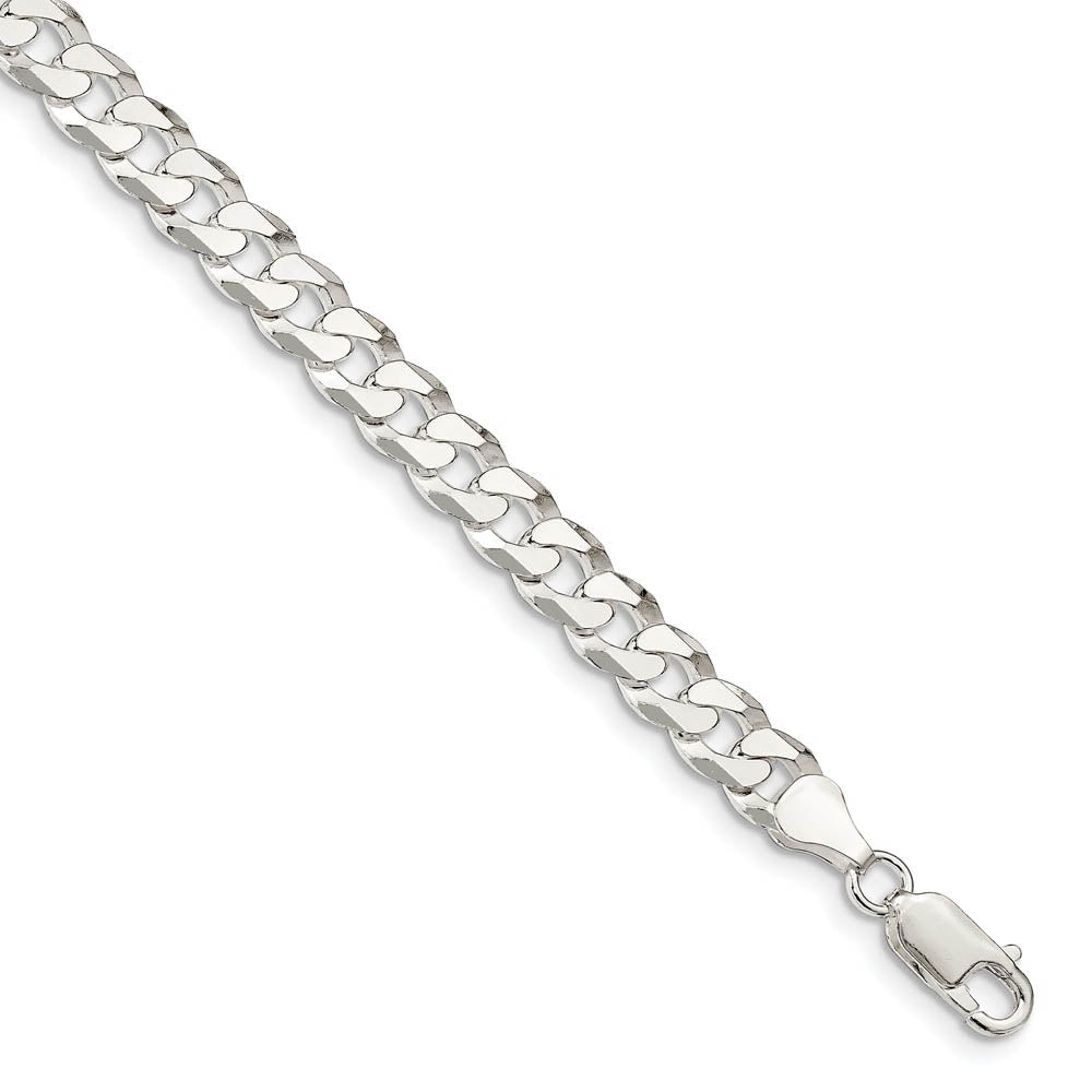 Men's 7mm Sterling Silver Solid Beveled Curb Chain Bracelet, Item B15685 by The Black Bow Jewelry Co.