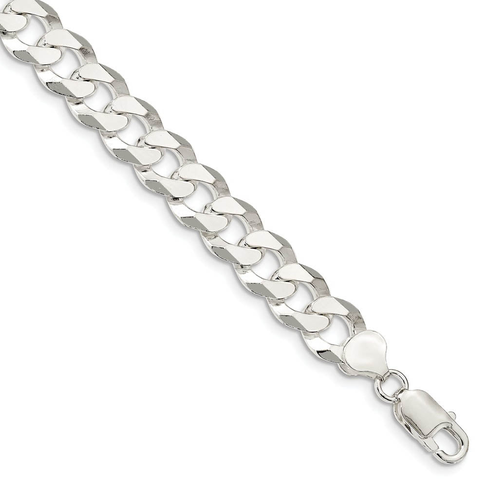 Men's 10.5mm Sterling Silver Solid Beveled Curb Chain Bracelet, Item B15686 by The Black Bow Jewelry Co.