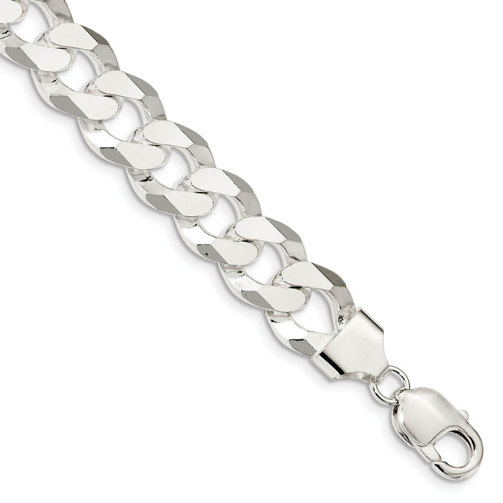Men's 14mm Sterling Silver Solid Beveled Curb Chain Bracelet, Item B15687 by The Black Bow Jewelry Co.