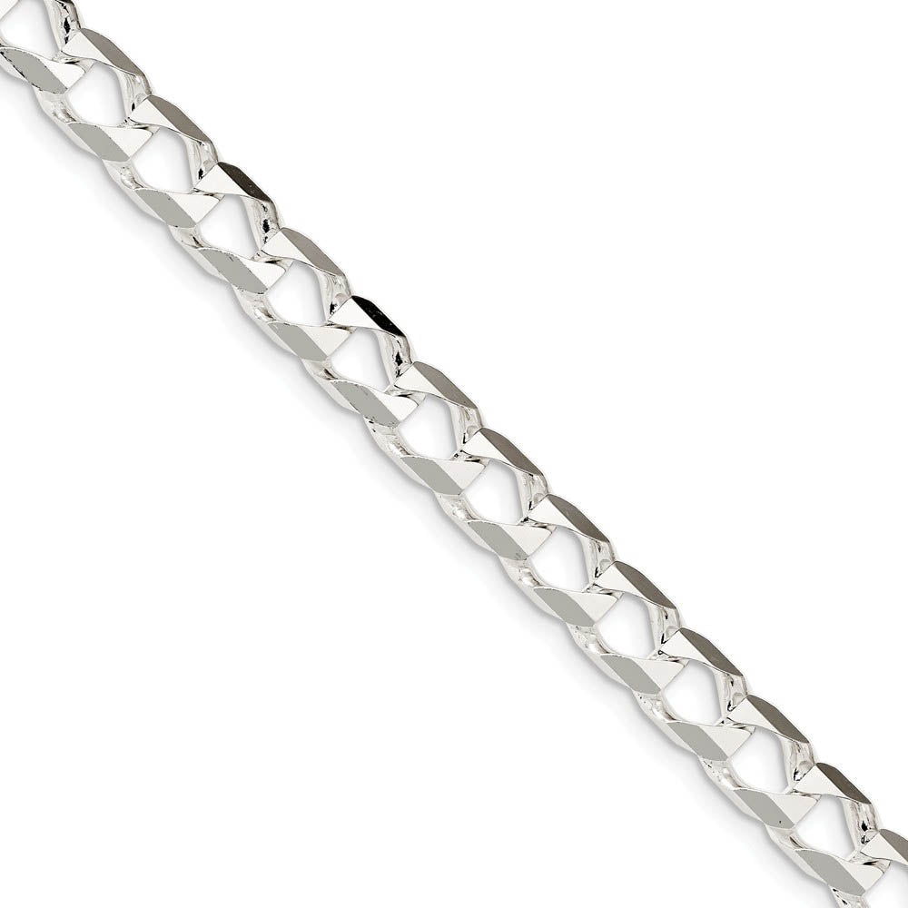 Men's 8.5mm Sterling Silver Flat Square Curb Chain Bracelet, Item B15690 by The Black Bow Jewelry Co.