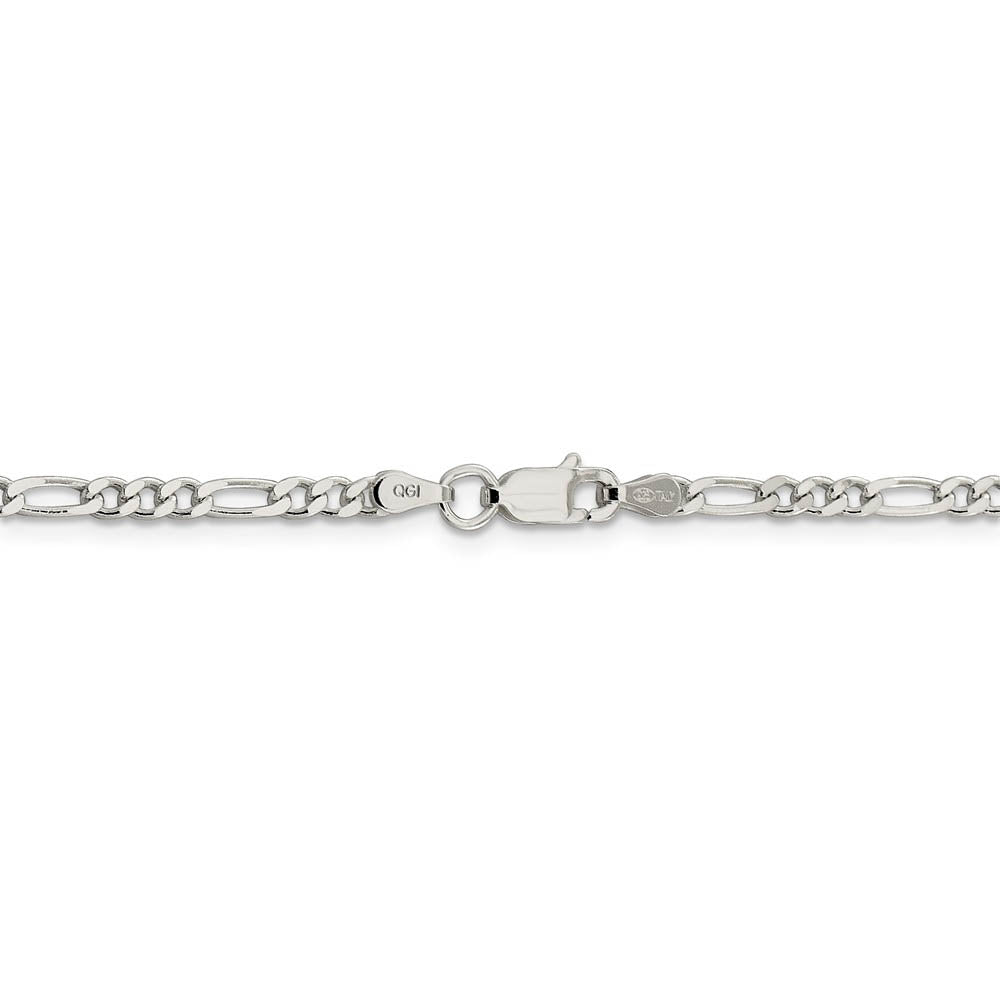 Alternate view of the 3mm Sterling Silver Solid Pave Flat Figaro Chain Bracelet by The Black Bow Jewelry Co.