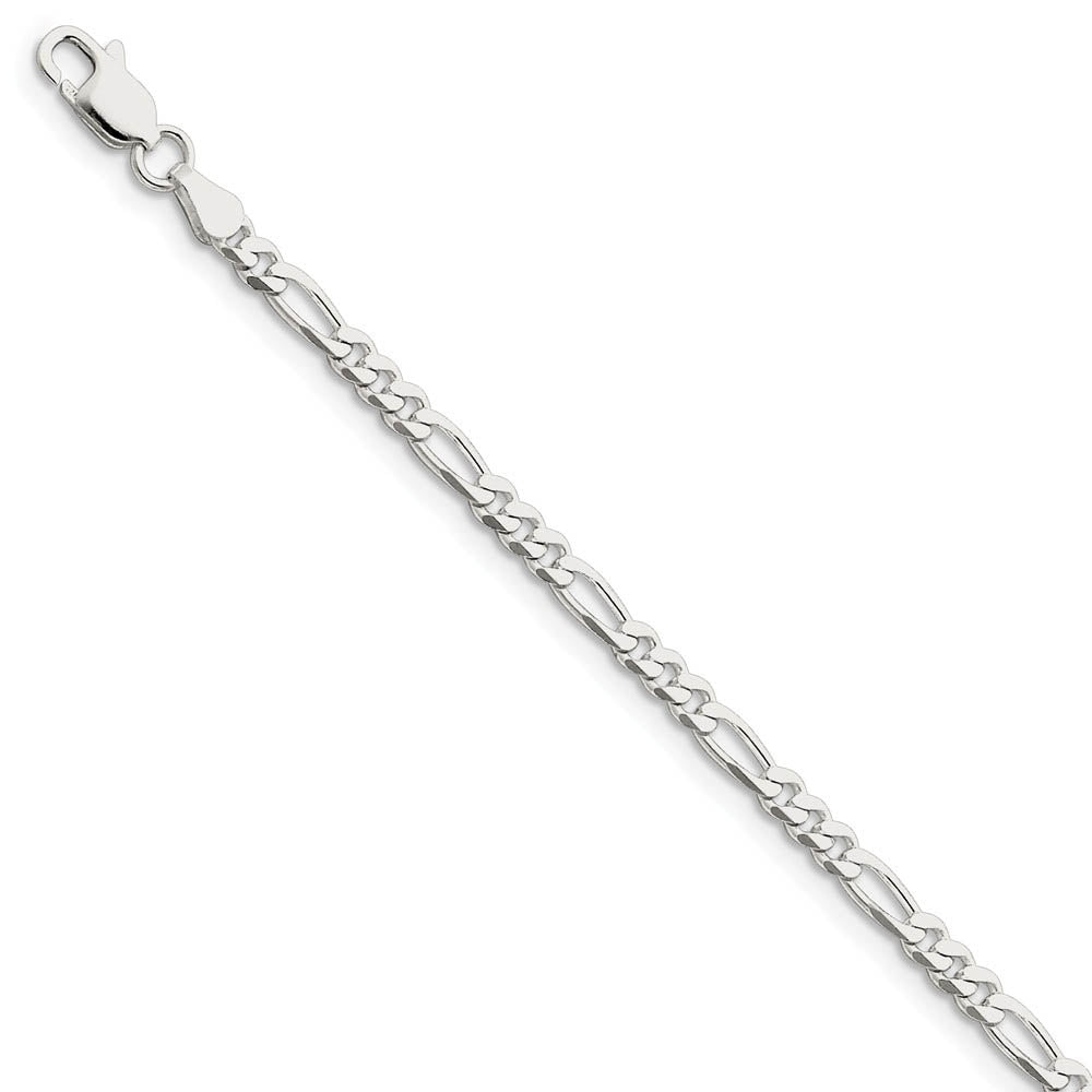 4mm Rhodium Plated Sterling Silver Solid Figaro Chain Bracelet, Item B15693 by The Black Bow Jewelry Co.