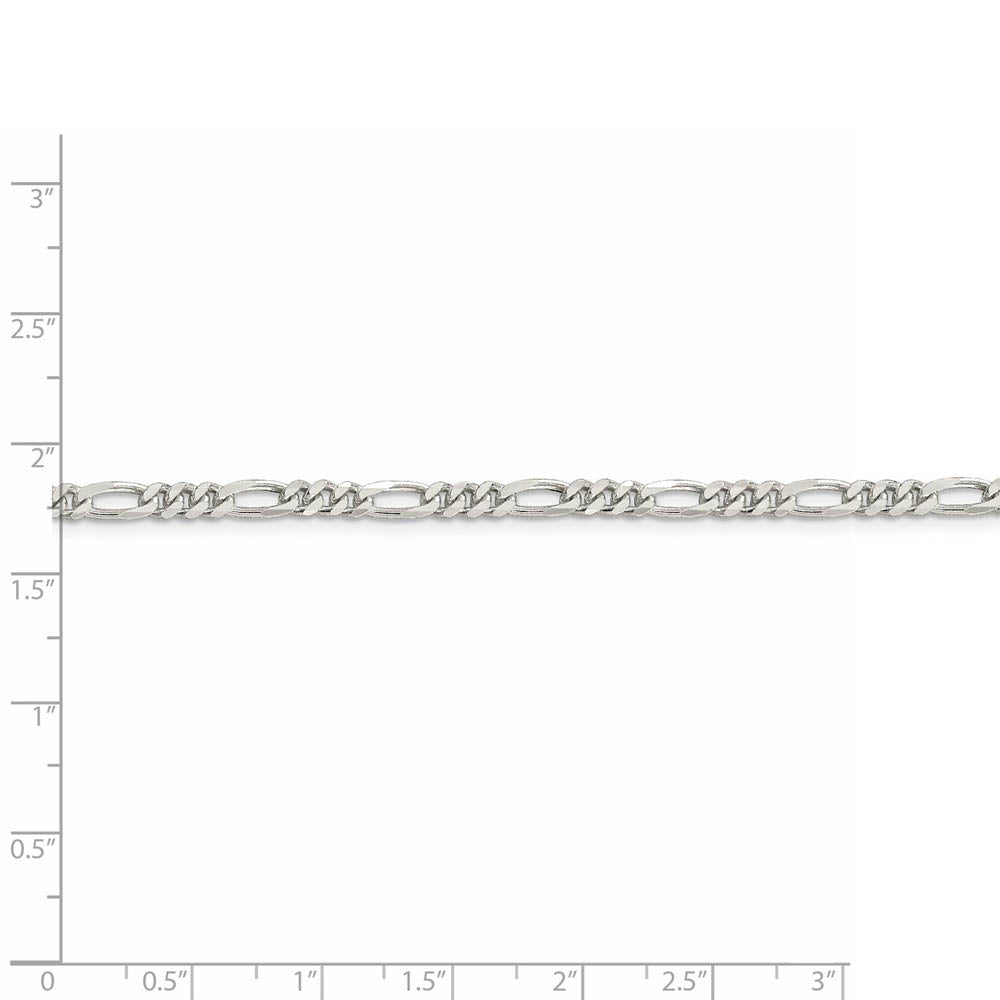 Alternate view of the 4mm Rhodium Plated Sterling Silver Solid Figaro Chain Bracelet by The Black Bow Jewelry Co.