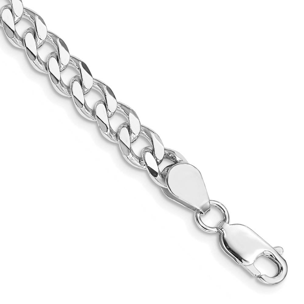 Men's 7mm Rhodium Plated Sterling Silver Solid Curb Chain Bracelet, Item B15695-B by The Black Bow Jewelry Co.