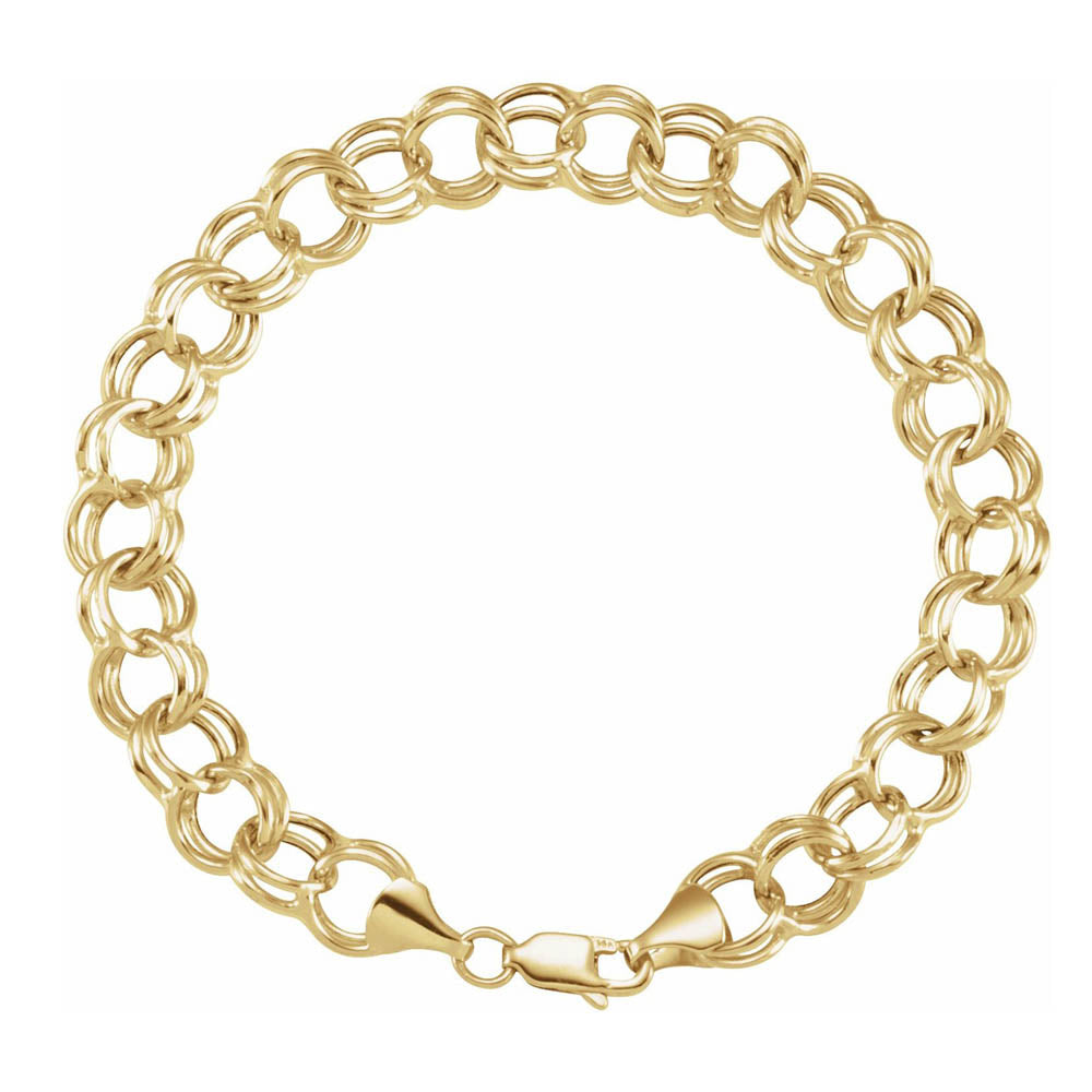 5.7mm 14k Yellow Gold Hollow Double Cable Chain Charm Bracelet, Item B15699 by The Black Bow Jewelry Co.