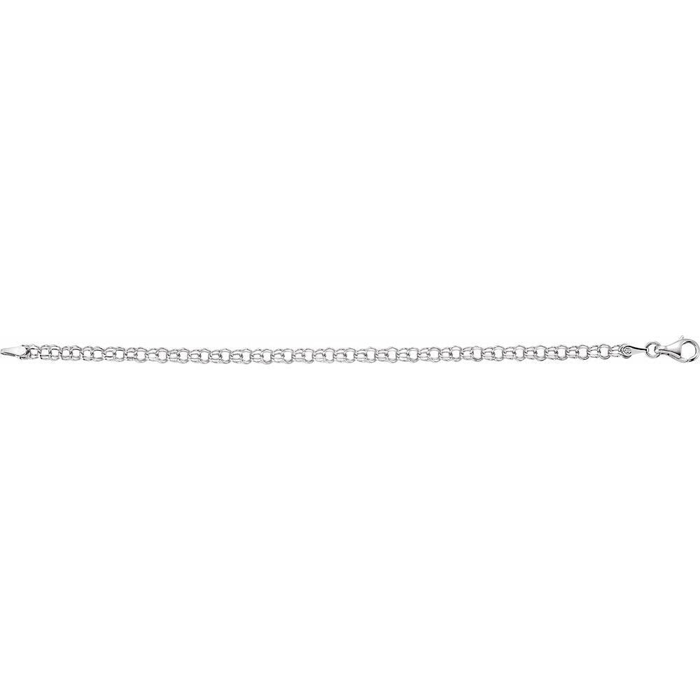 Alternate view of the 3.75mm 14k White Gold Solid Double Cable Chain Charm Bracelet, 7 Inch by The Black Bow Jewelry Co.