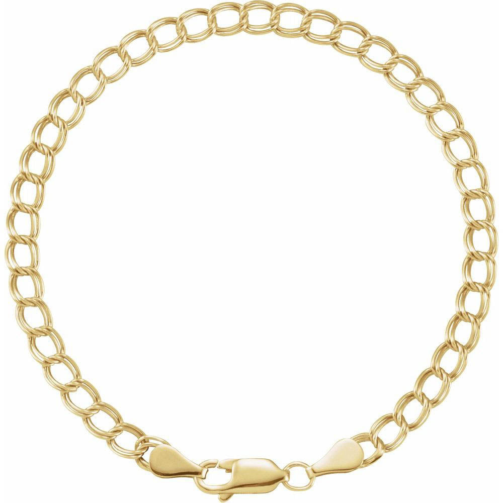 Alternate view of the 4mm 14k White or Yellow Gold Solid Double Curb Chain Charm Bracelet by The Black Bow Jewelry Co.