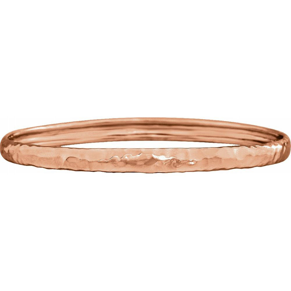 Alternate view of the 5mm 14k Rose Gold Solid Hammered Bangle Bracelet, 7.5 Inch by The Black Bow Jewelry Co.