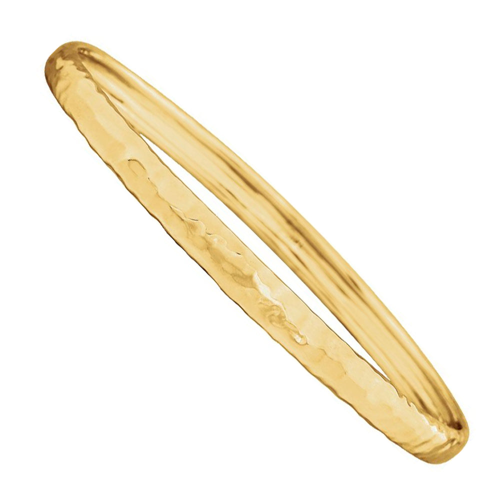 Alternate view of the 5mm 14k Yellow, White or Rose Gold Solid Hammered Bangle Bracelet by The Black Bow Jewelry Co.