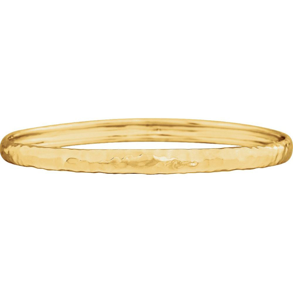Alternate view of the 5mm 14k Yellow Gold Solid Hammered Bangle Bracelet, 7.5 Inch by The Black Bow Jewelry Co.