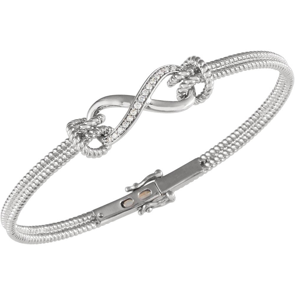 Alternate view of the 14k White, Yellow or Rose Gold 1/8ctw Diamond Infinity Bangle Bracelet by The Black Bow Jewelry Co.
