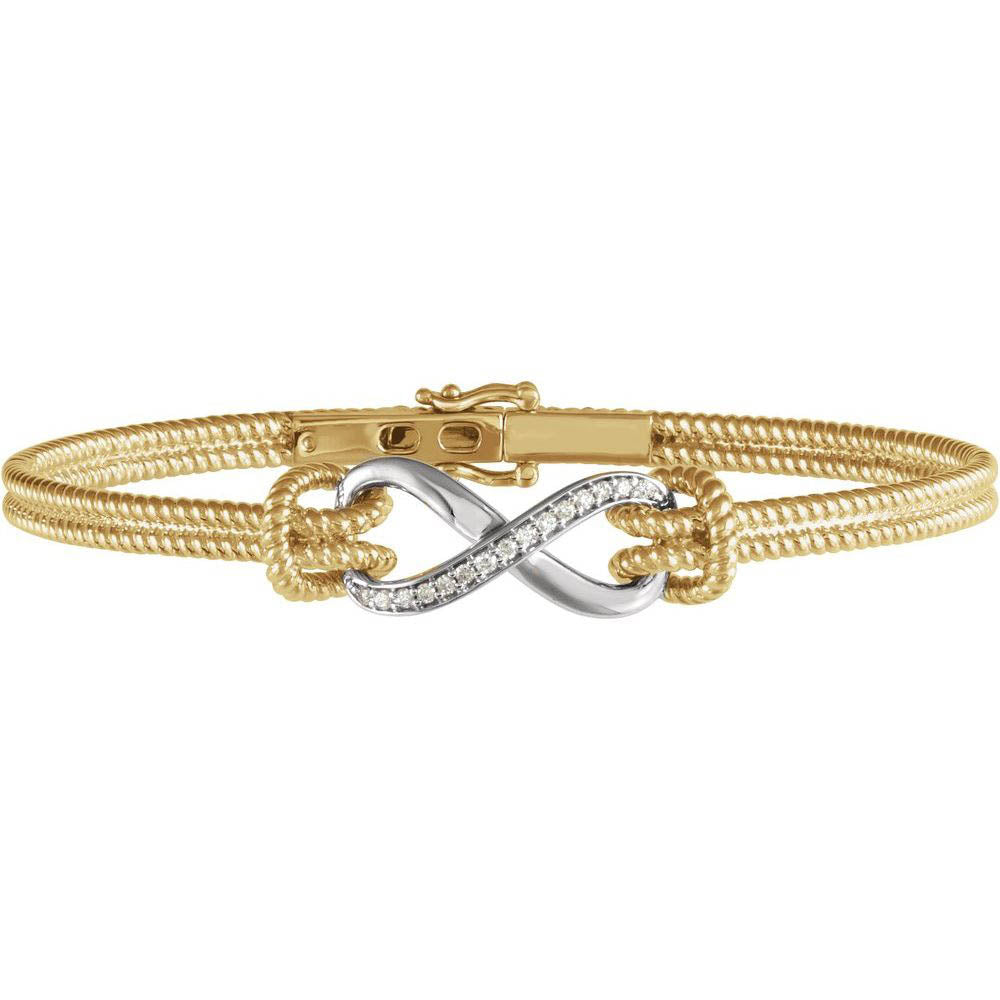 Alternate view of the 14k Yellow & White Gold 1/8ctw Diamond Infinity Bangle Bracelet 7.5 In by The Black Bow Jewelry Co.