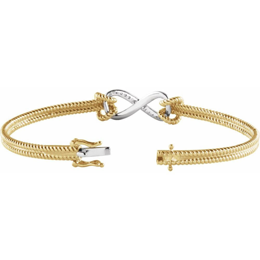 Alternate view of the 14k Yellow & White Gold 1/8ctw Diamond Infinity Bangle Bracelet 7.5 In by The Black Bow Jewelry Co.