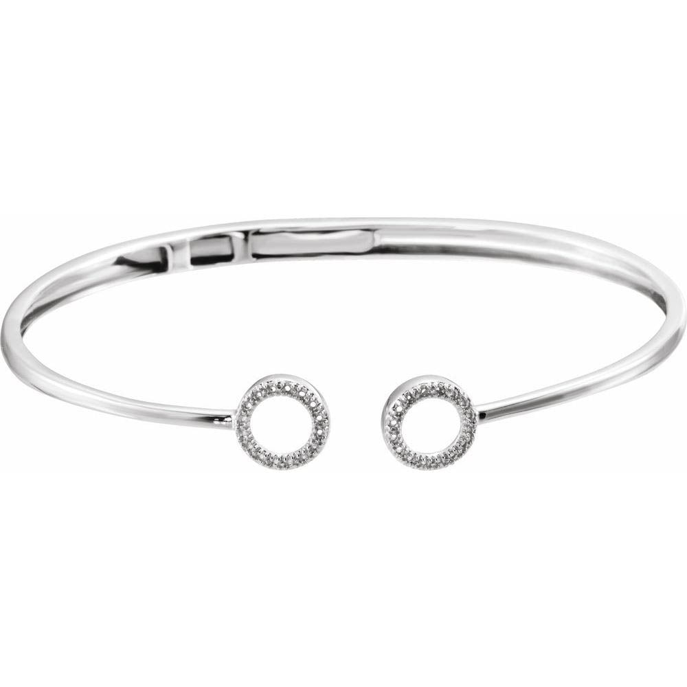 Alternate view of the 14k White Gold 1/8 Ctw Diamond Circle Hinged Cuff Bracelet, 7 Inch by The Black Bow Jewelry Co.