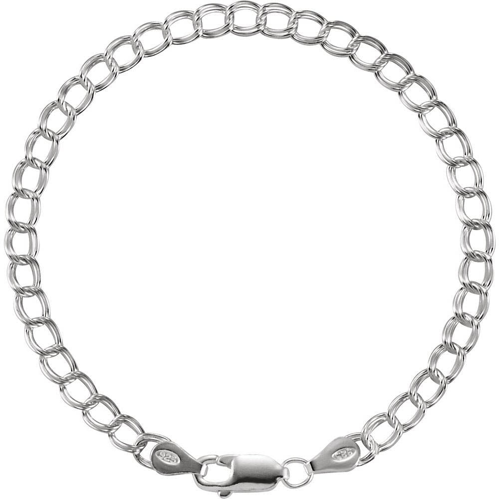 4mm Sterling Silver Solid Double Curb Chain Charm Bracelet, 7 Inch, Item B15721 by The Black Bow Jewelry Co.