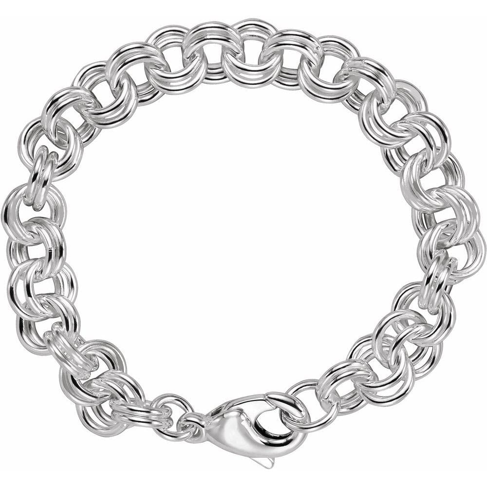 9mm Sterling Silver Solid Double Cable Chain Charm Bracelet, 7.5 Inch, Item B15723 by The Black Bow Jewelry Co.