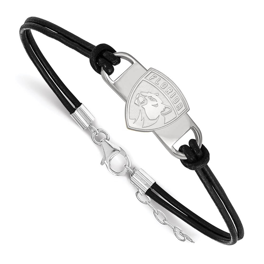 Sterling Silver & Leather NHL Florida Panthers Adj. Bracelet, Item B15820 by The Black Bow Jewelry Co.
