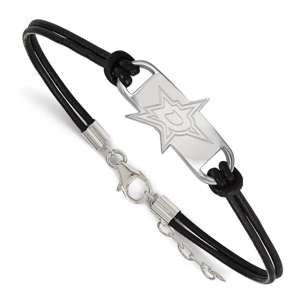 Sterling Silver & Leather NHL Dallas Stars Adj. Bracelet, Item B15823 by The Black Bow Jewelry Co.