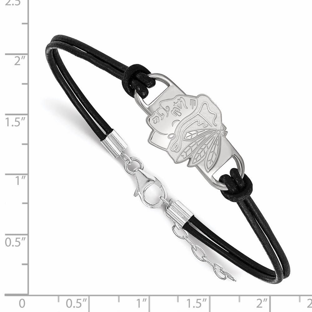 Alternate view of the Sterling Silver & Leather NHL Blackhawks Adj. Bracelet by The Black Bow Jewelry Co.