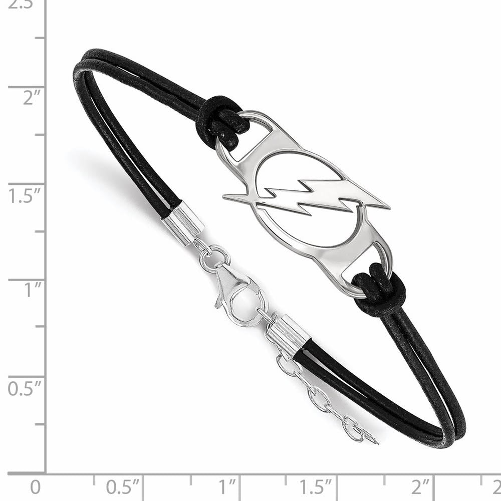 Alternate view of the Sterling Silver & Leather NHL Tampa Lightning Adj. Bracelet by The Black Bow Jewelry Co.