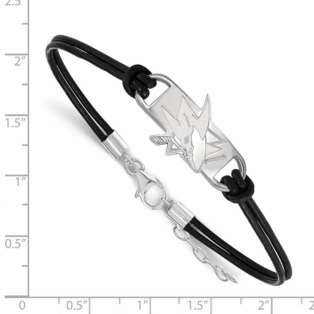 Alternate view of the Sterling Silver & Leather NHL San Jose Sharks Adj. Bracelet by The Black Bow Jewelry Co.