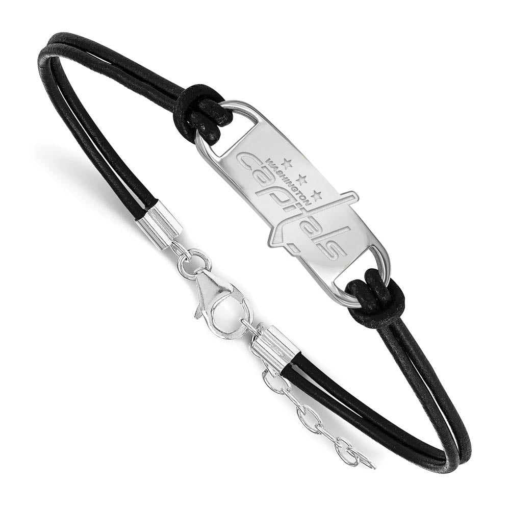 Sterling Silver & Leather NHL Capitals Adj. Bracelet, Item B15844 by The Black Bow Jewelry Co.