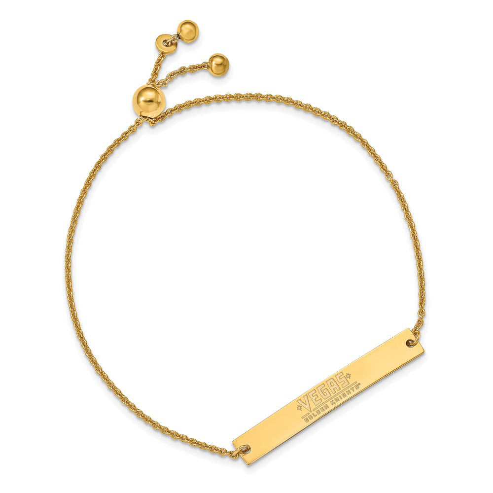 Alternate view of the SS 14k Yellow Gold Plated NHL Golden Knights Small Bar Adj. Bracelet by The Black Bow Jewelry Co.