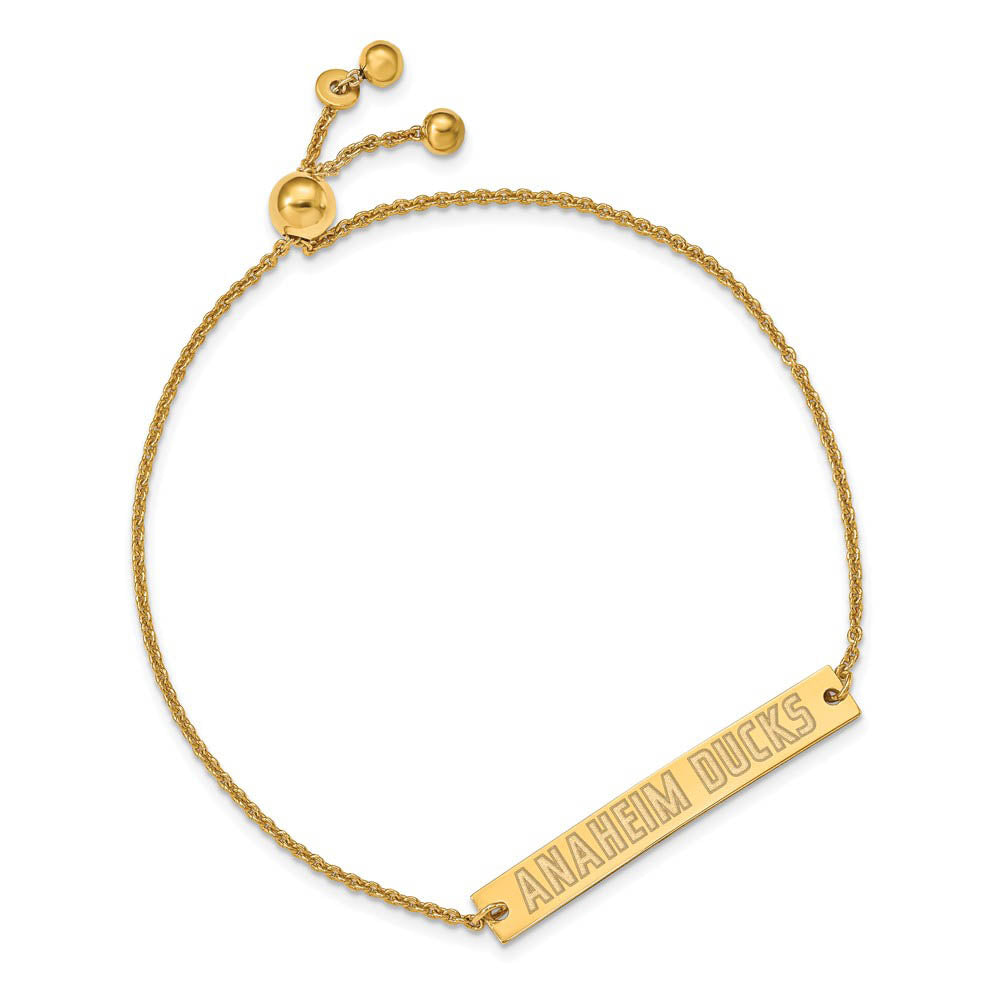 Alternate view of the SS 14k Yellow Gold Plated NHL Anaheim Ducks Small Bar Adj. Bracelet by The Black Bow Jewelry Co.