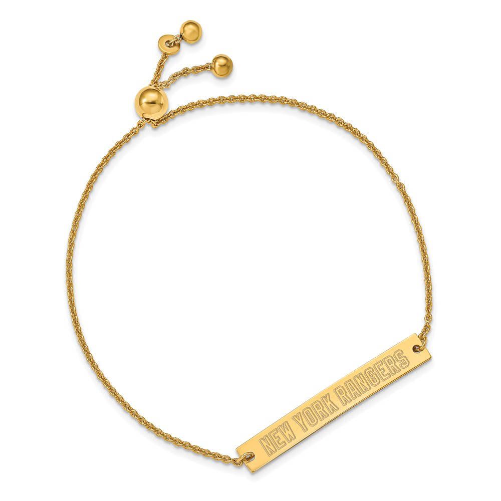 Alternate view of the SS 14k Yellow Gold Plated NHL New York Rangers Small Bar Adj. Bracelet by The Black Bow Jewelry Co.