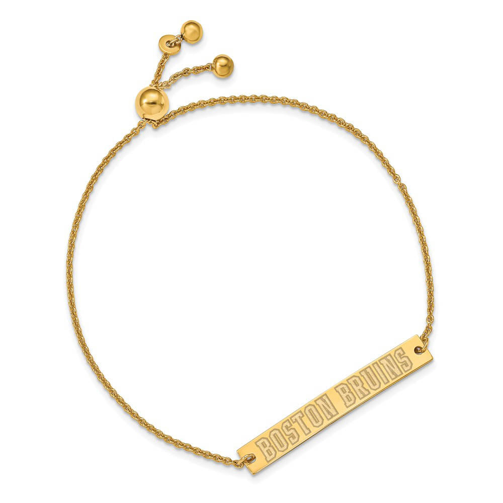 Alternate view of the SS 14k Yellow Gold Plated NHL Boston Bruins Small Bar Adj. Bracelet by The Black Bow Jewelry Co.