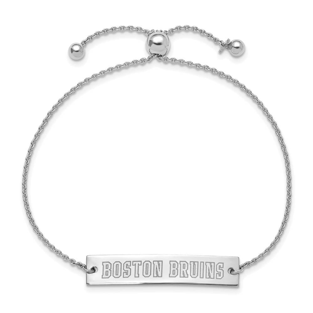 Alternate view of the Sterling Silver NHL Boston Bruins Small Bar Adj. Bracelet by The Black Bow Jewelry Co.