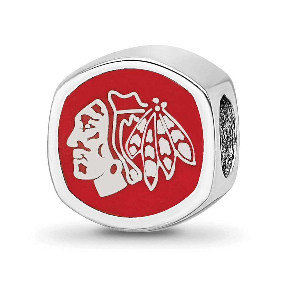 Sterling Silver NHL Chicago Blackhawks Cushion Enamel Bead, Item B18504 by The Black Bow Jewelry Co.