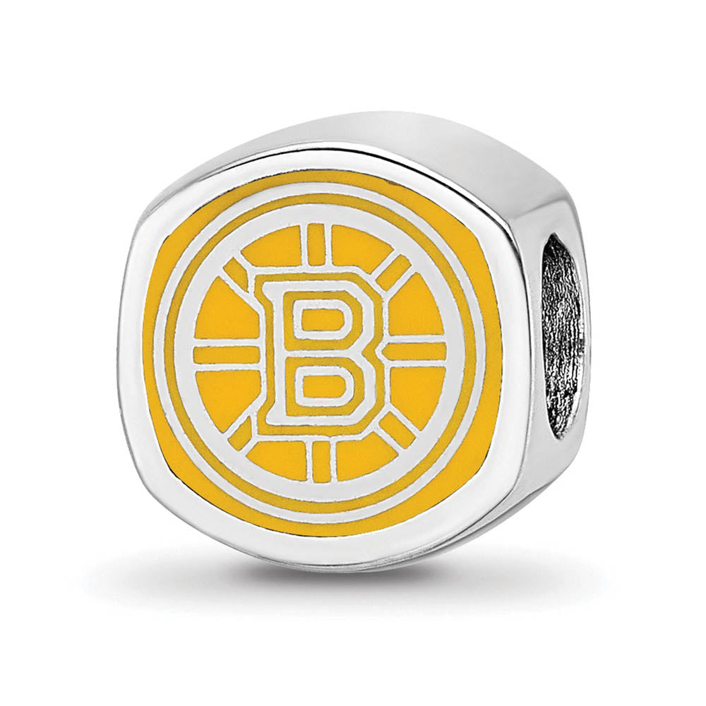 Sterling Silver NHL Boston Bruins Cushion Enamel Bead Charm, Item B18505 by The Black Bow Jewelry Co.