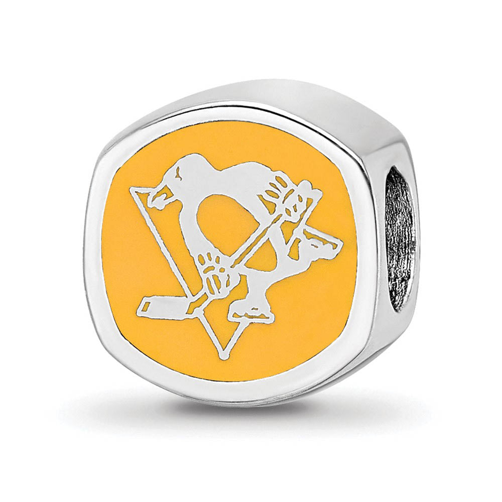 Sterling Silver NHL Pittsburgh Penguins Cushion Enamel Bead, Item B18507 by The Black Bow Jewelry Co.