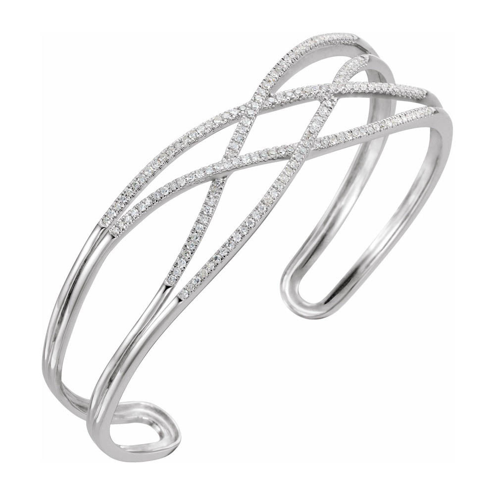 14K White Gold 3/4 CTW Diamond 16mm Crisscross Cuff Bracelet, 7 Inch, Item B18543 by The Black Bow Jewelry Co.