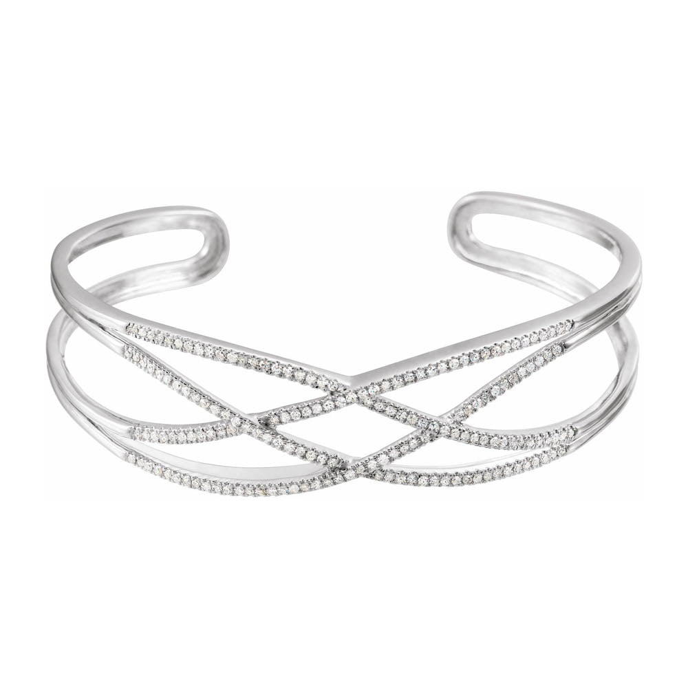 Alternate view of the 14K White Gold 3/4 CTW Diamond 16mm Crisscross Cuff Bracelet, 7 Inch by The Black Bow Jewelry Co.