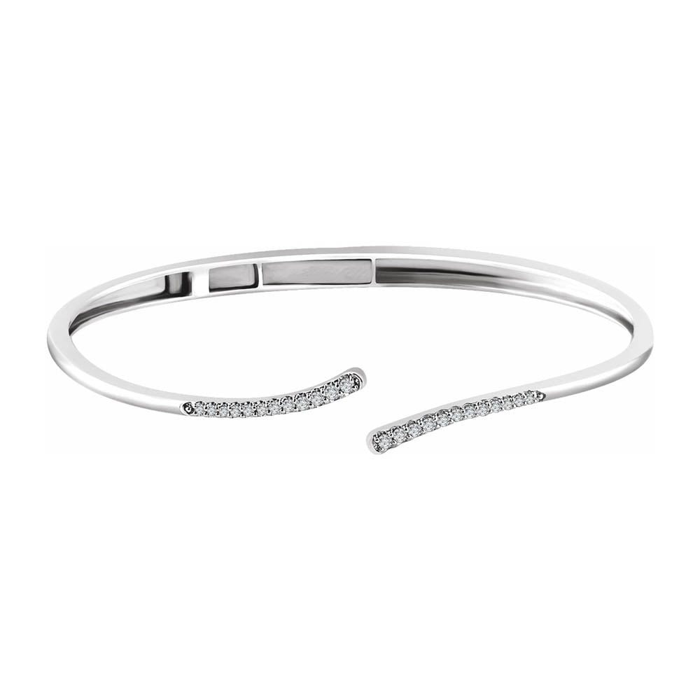 14K White Gold 1/4 CTW Diamond Bypass Hinged Cuff Bracelet, 7 Inch, Item B18546 by The Black Bow Jewelry Co.