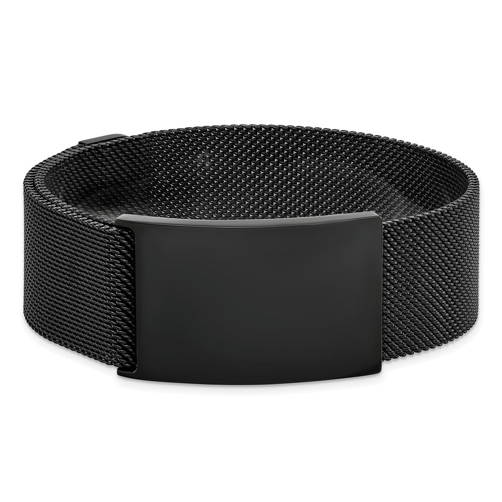 Alternate view of the 24mm Black Plated Stainless Steel Adj Mesh Link I.D. Bracelet, 9.25 In by The Black Bow Jewelry Co.
