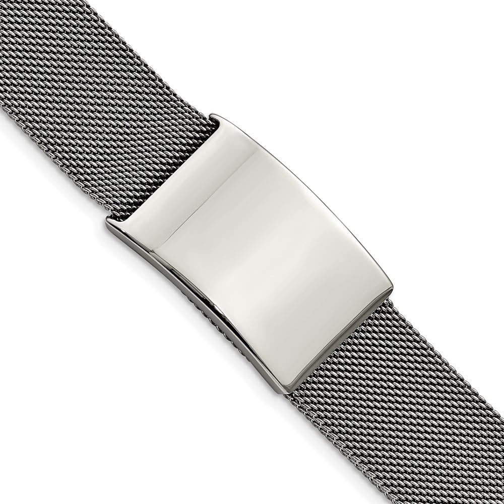 24mm Polished Stainless Steel Adj. Mesh Link I.D. Bracelet, 9.25 Inch, Item B18547-PG by The Black Bow Jewelry Co.