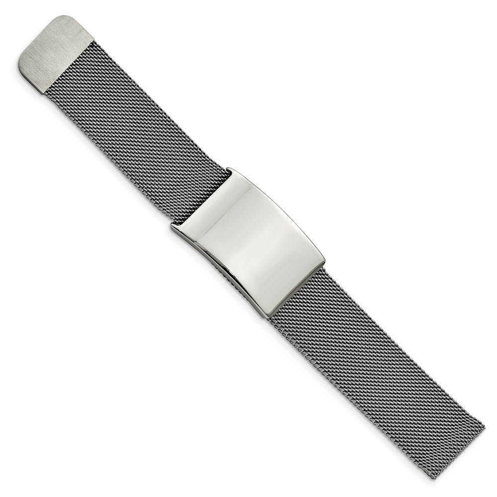 Alternate view of the 24mm Polished Stainless Steel Adj. Mesh Link I.D. Bracelet, 9.25 Inch by The Black Bow Jewelry Co.