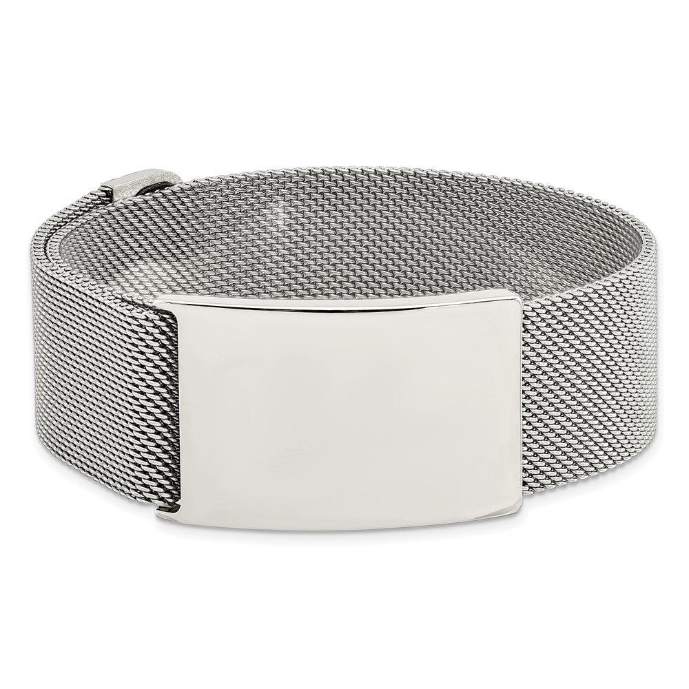 Alternate view of the 24mm Polished Stainless Steel Adj. Mesh Link I.D. Bracelet, 9.25 Inch by The Black Bow Jewelry Co.