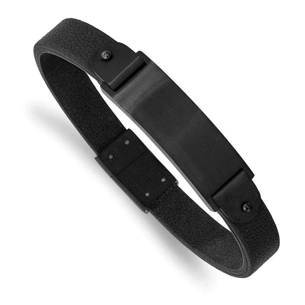 10mm Color Plated Stainless Steel & Leather I.D. Bracelet, 8.5 Inch, Item B18548 by The Black Bow Jewelry Co.