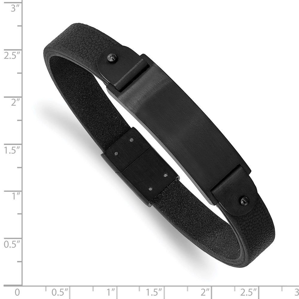 Alternate view of the 10mm Black Plated Stainless Steel &amp; Black Leather I.D. Bracelet 8.5 In by The Black Bow Jewelry Co.