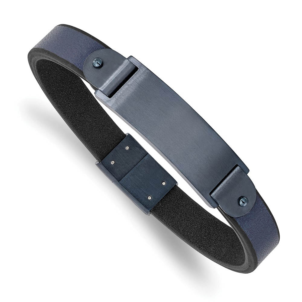 Alternate view of the 10mm Color Plated Stainless Steel & Leather I.D. Bracelet, 8.5 Inch by The Black Bow Jewelry Co.