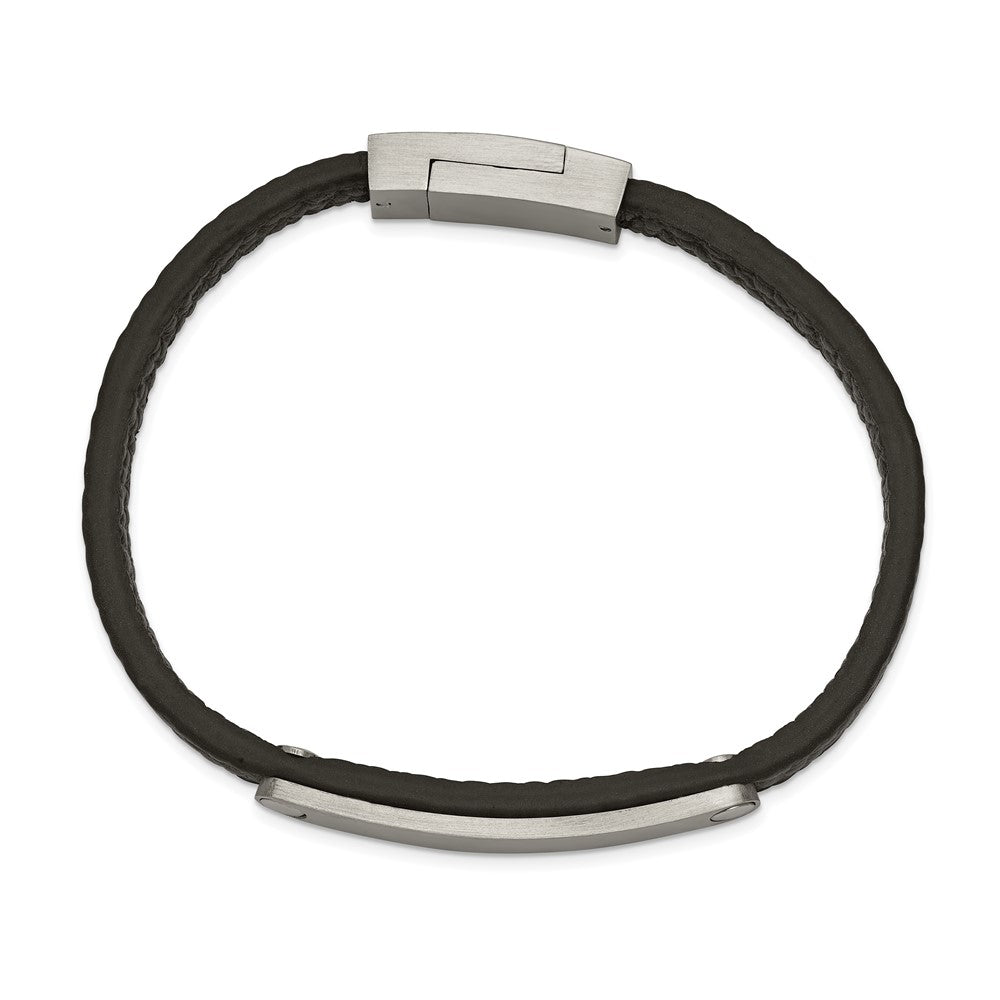 Alternate view of the Brushed Stainless Steel &amp; Black Leather I.D. Bracelet, 8.25 Inch by The Black Bow Jewelry Co.