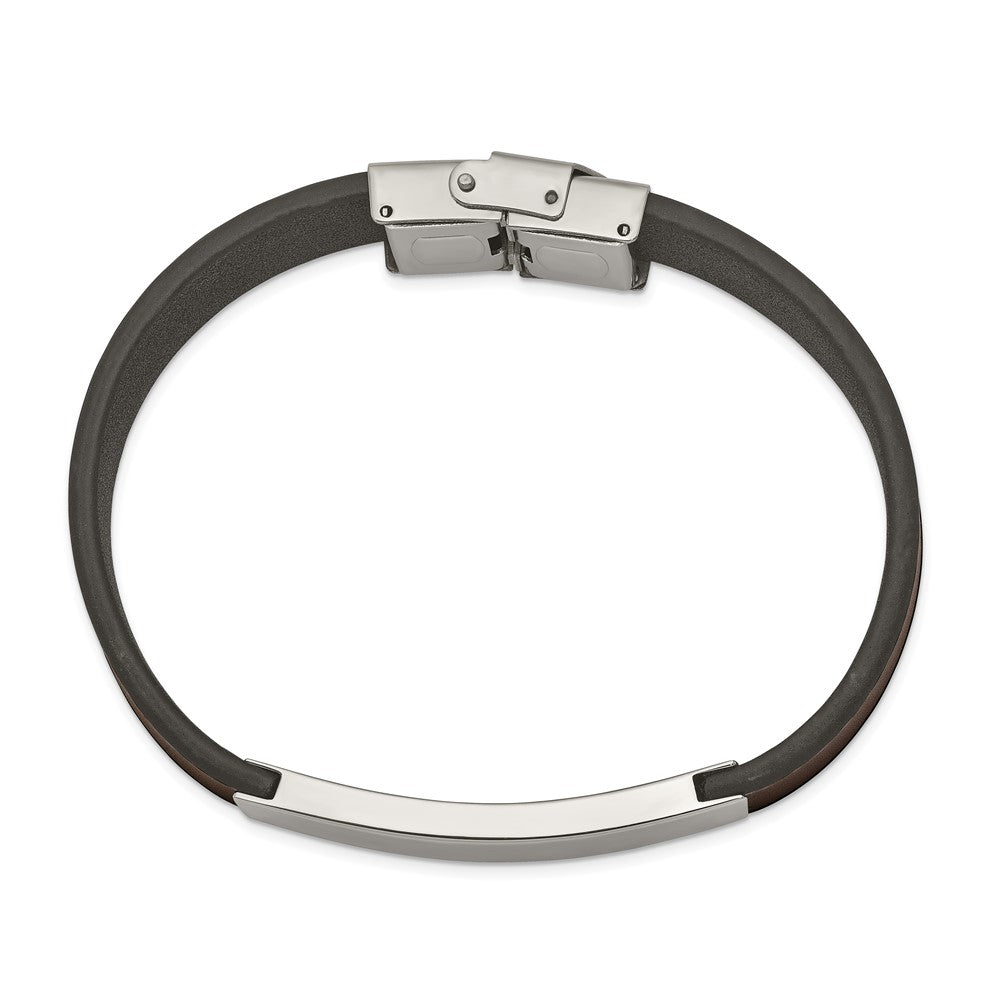Alternate view of the 13.5mm Stainless Steel &amp; Dark Brown Leather I.D. Bracelet, 8.25 Inch by The Black Bow Jewelry Co.