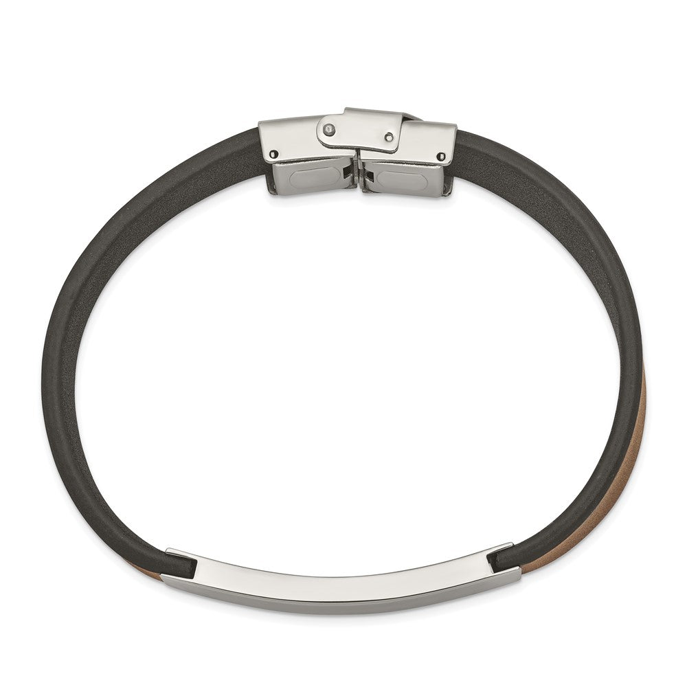 Alternate view of the 13.5mm Stainless Steel Lt. Brown/Black Leather I.D. Bracelet, 8.25 In by The Black Bow Jewelry Co.