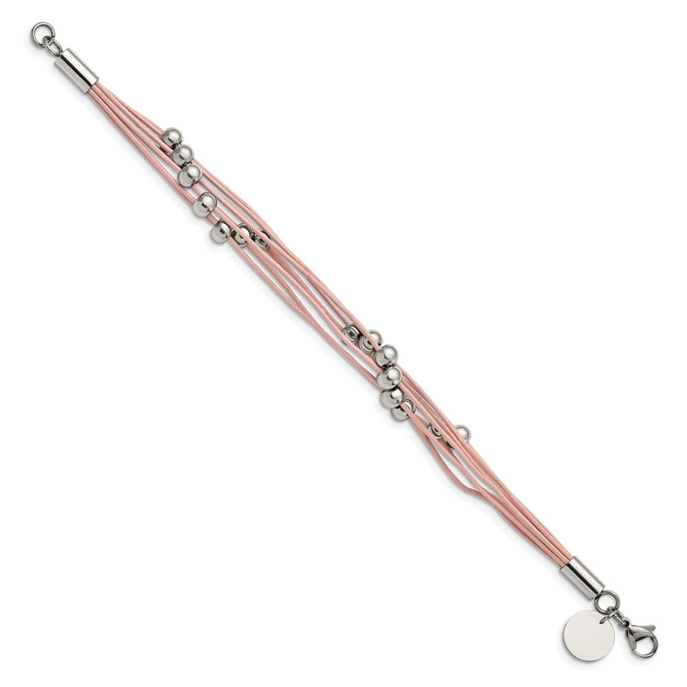 Alternate view of the Multi Strand Pink or Gray Leather Stainless Steel Bead Bracelet, 8 In by The Black Bow Jewelry Co.