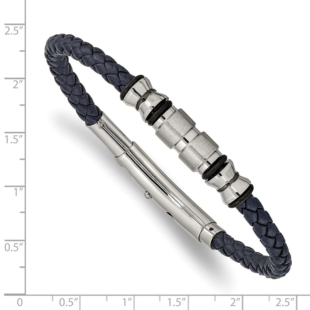 Alternate view of the Stainless Steel, Blue Leather Adjustable Bead Bracelet, 7.75-8.25 Inch by The Black Bow Jewelry Co.